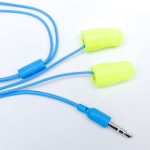 Plugfones Hearing Loss Prevention Earplug Earphones Custom Colors - Yellow Plugs Blue Cord