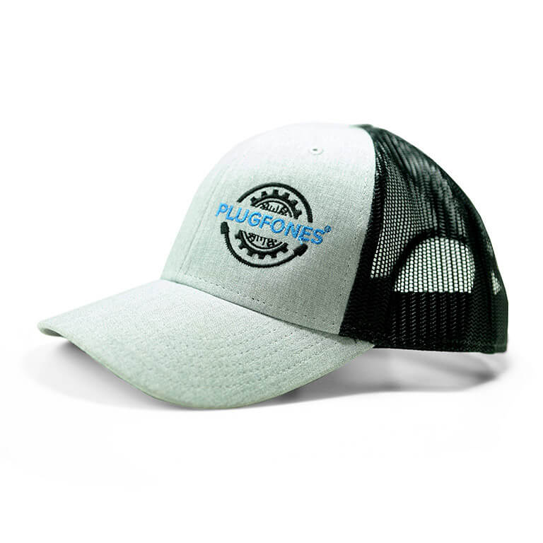 PLUGFONES Trucker Hat (textured-grey-bill-black-mesh) Product Side Image